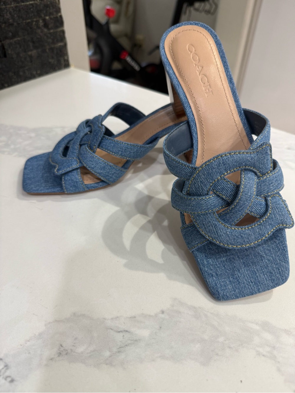 Coach Denim Knot Slide Sandals in Blue - Picture 2 of 6